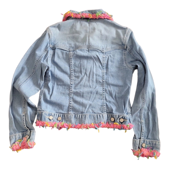 HP 😊 Vtg Girl's Gap Kids Confetti Pink Trim Blue Jean Jacket Sz XL 12 - Picture 2 of 6